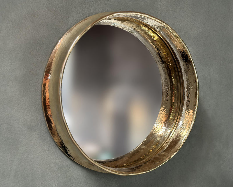 Handcrafted Hammered Round Brass Mirror ,Brass Round Wall Mirror For Bathroom
